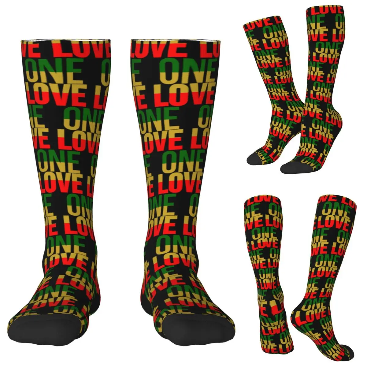 Rasta Colors One Love Socks Harajuku Stockings All Season Long Socks Accessories for Man Woman Gifts