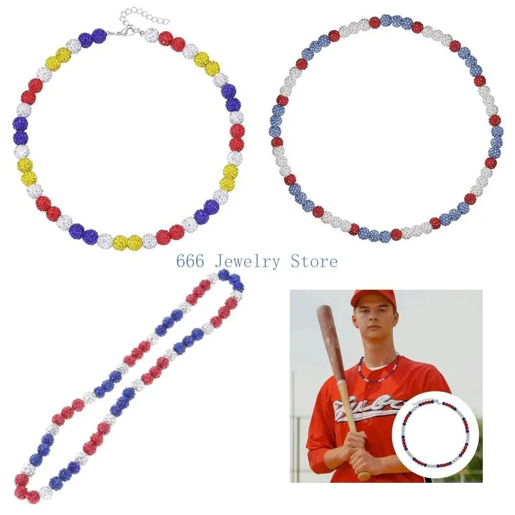 F2TD Athletic Inspires Clavicle Chain Baseball Pendant Choker for Competitive Athlete Stylish Beaded Choker Sports Accessory
