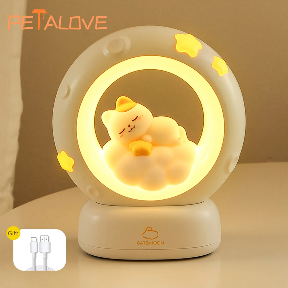 Cute Cat Night Light Cartoon Creative Atmosphere Decoration Ornaments for Children\'s Room Bedside Charging Soft LED Lights Gift