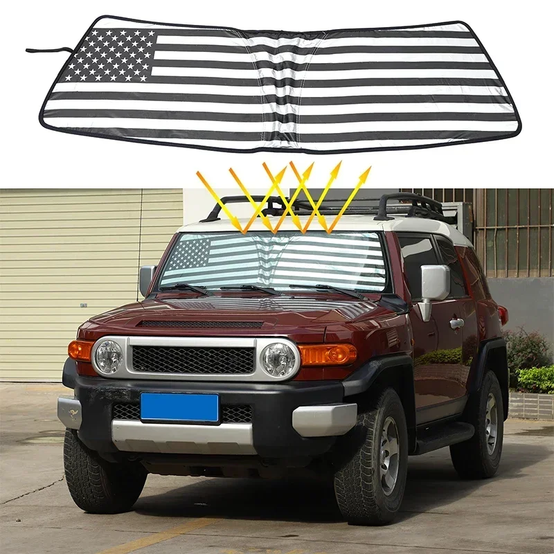 

For Toyota FJ Cruiser 2007-2021 Silver Tape Car Front Windshield Anti-UV Sunshade Car Accessories