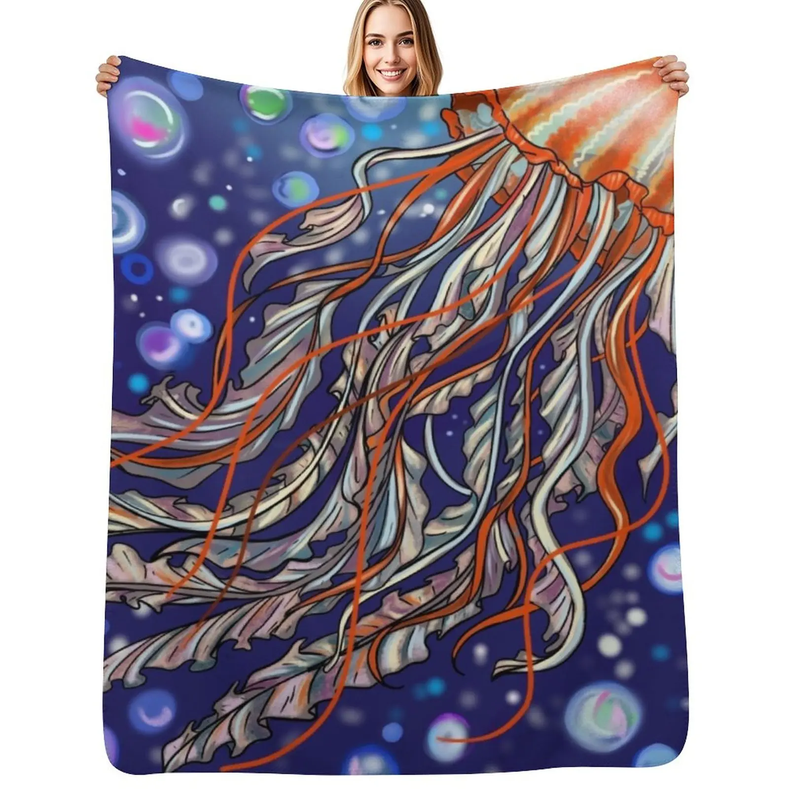 Jellyfish Throw Blanket Cozy Napping Blanket Gift for Mom Dad