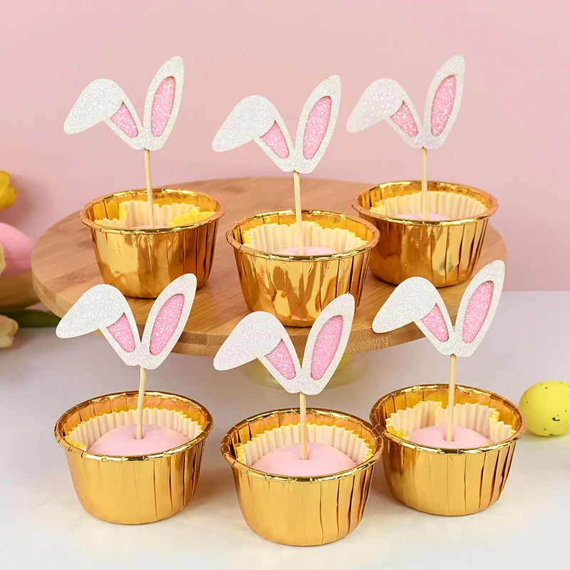 

12Pcs Easter Bunny Ears Cupcake Toppers Happy Easter Rabbit Cake Topper Food Picks For Kids Birthday Easter Party Decorations