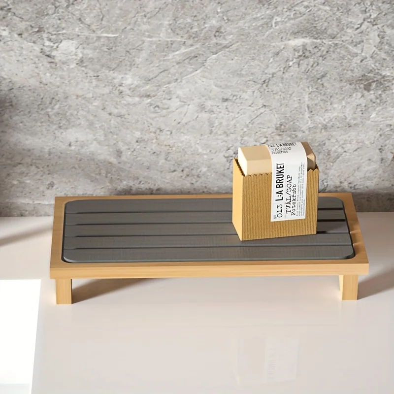 Suction Cup Sink Caddy Organizer, Quick-Drying Stone Soap Dispenser Tray with Drainage Holes, Multifunctional Drain Rack