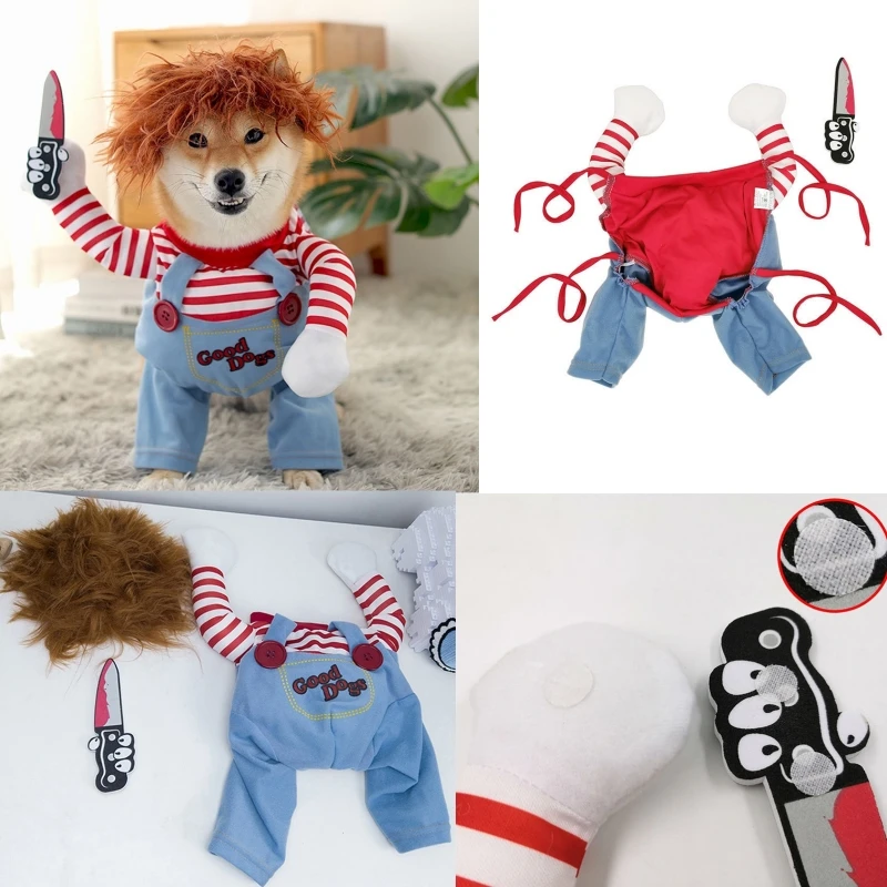 Funny Dog Clothes Dogs Cosplay Costume Halloween Comical Outfits Holding A Knife Set Pet Cat Dog Festival Party Clothing