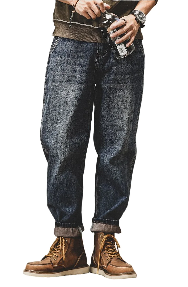 Straight Jeans For Mens Do The Old Washed Denim Pants High Street Jeans Men Size 28-42