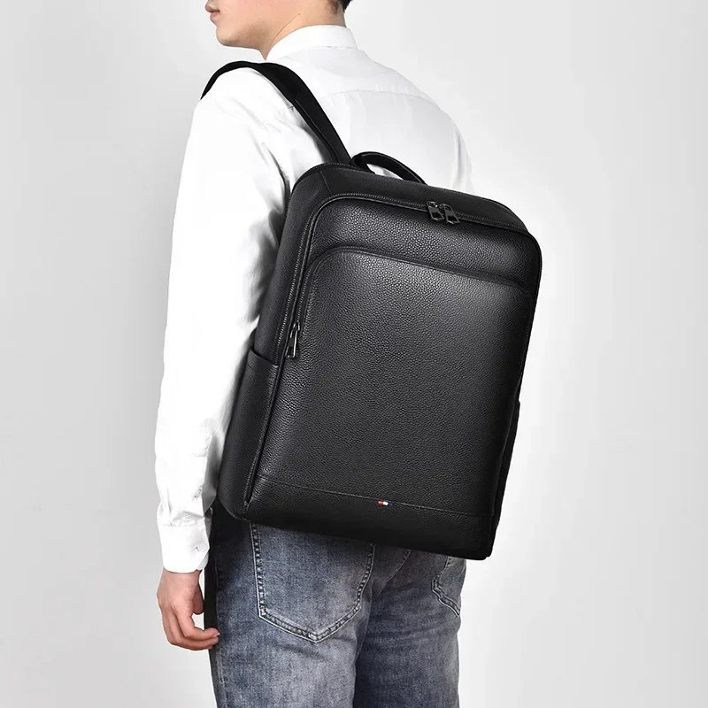 2027 New Luxury Brand Real Genuine Leather Men Backpacks Korean Student Backpack Boy Luxury 15.6 Inch Computer Laptop Bag