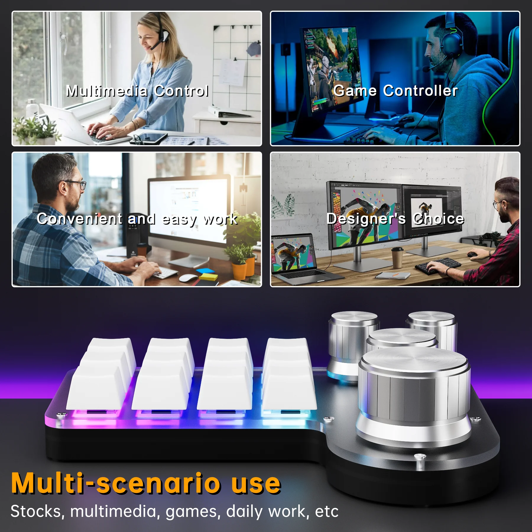 12 مفتاحًا 4 مقابض لوحة مفاتيح ماكرو مخصصة بلوتوث سلكية RGB لوحة مفاتيح برمجة للألعاب فوتوشوب ميكانيكية Hotswap Macropad