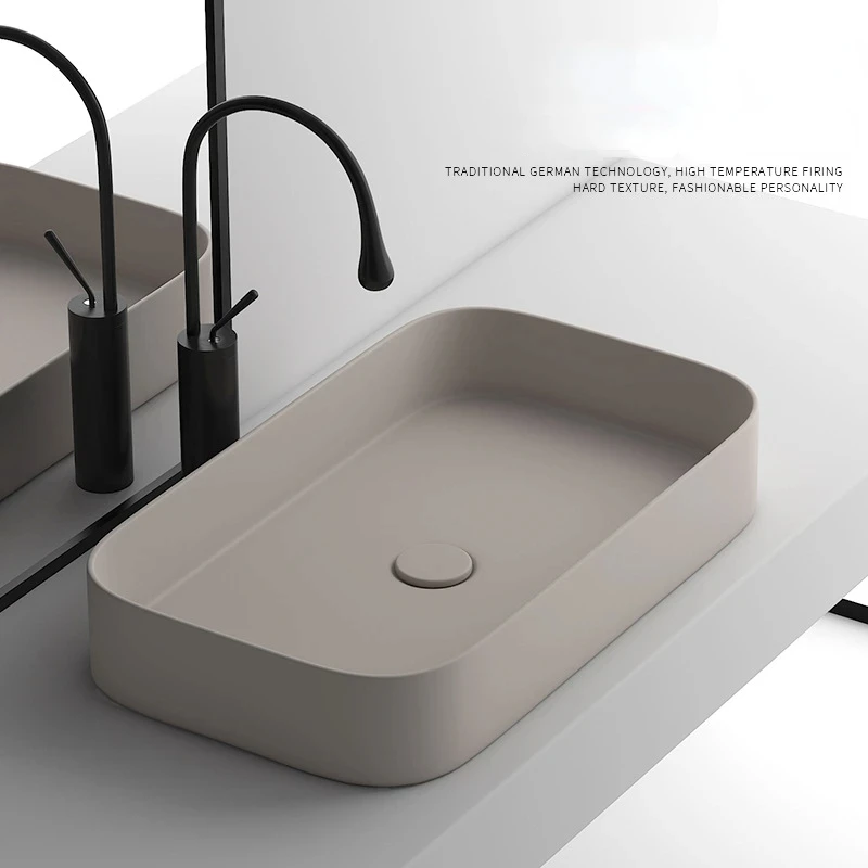 Nordic Simple Washbasin Ceramic Bathroom Sinks Khaki Glass Vessel Single Bowl Shampoo Basin YX456TB