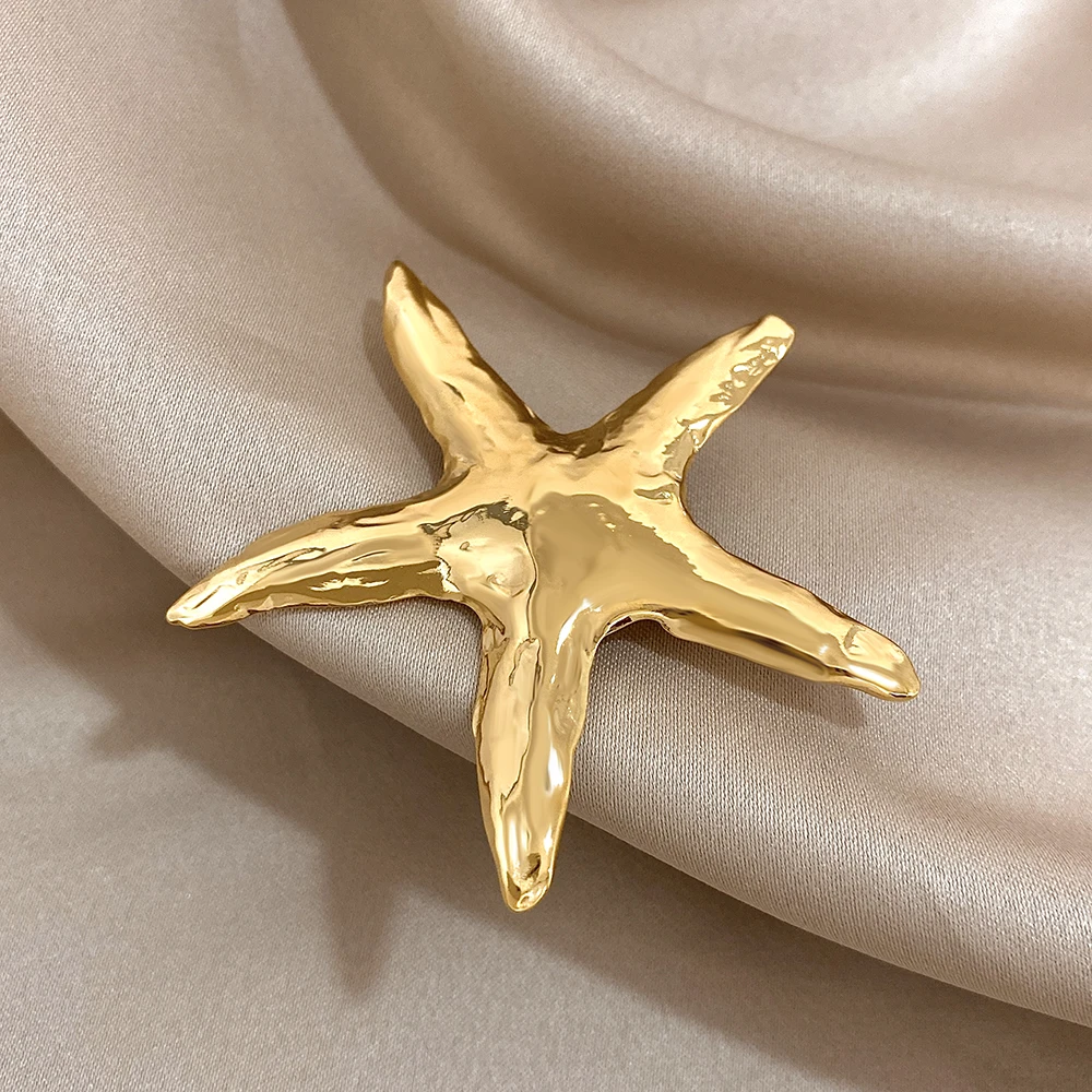 Vintage Women\'s Brooch Stainless Steel Metal Gold Silver Color Starfish Star Brooch Suit Decoration Brooch Pin Accessories Gift