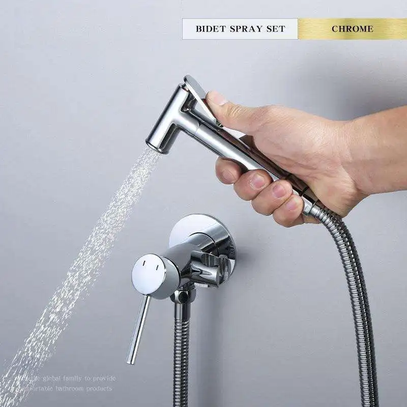 Chrome Hot/Cold Water Brass Modern Wall-Mounted Toilet Bidet Sprayer Set with Adjustable Pressure Eco-Friendly Round Valve