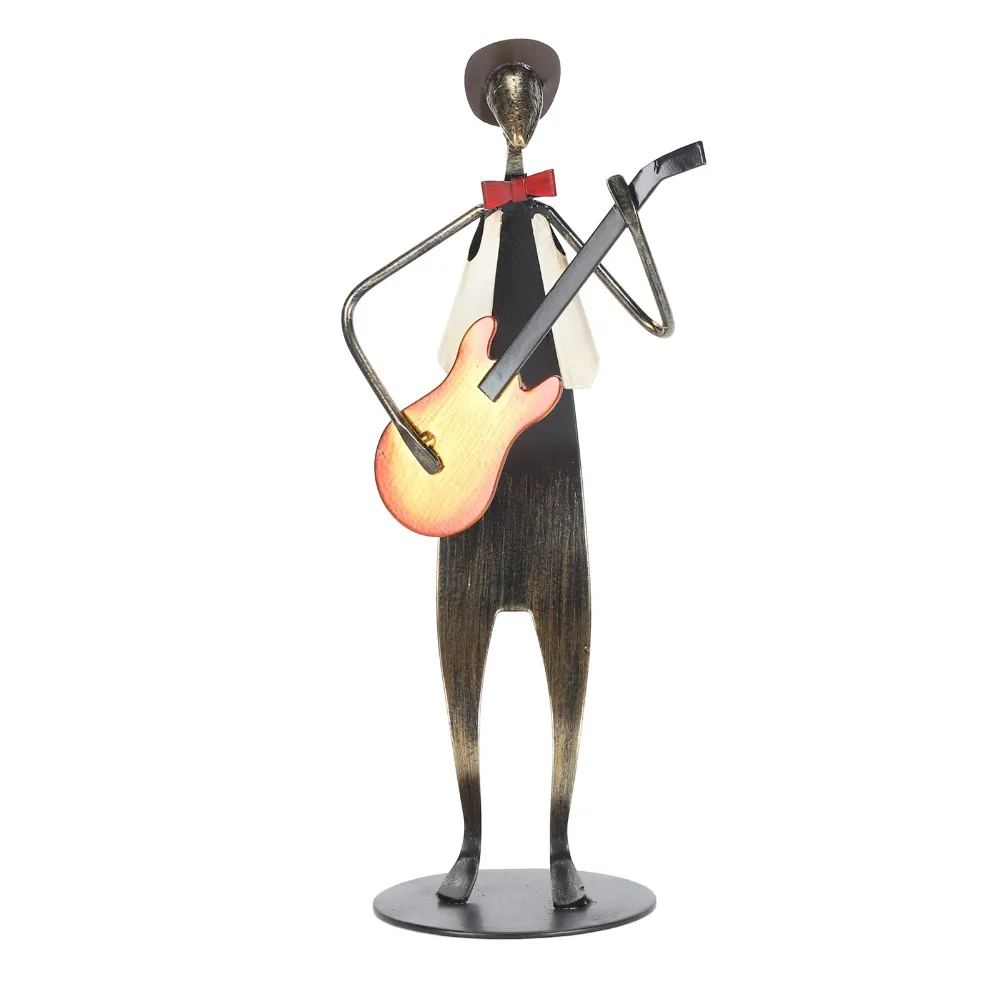 Statues Matte Guitar Player Statue Craft Metal Iron Figurine Black Musician Sculpture Living Room