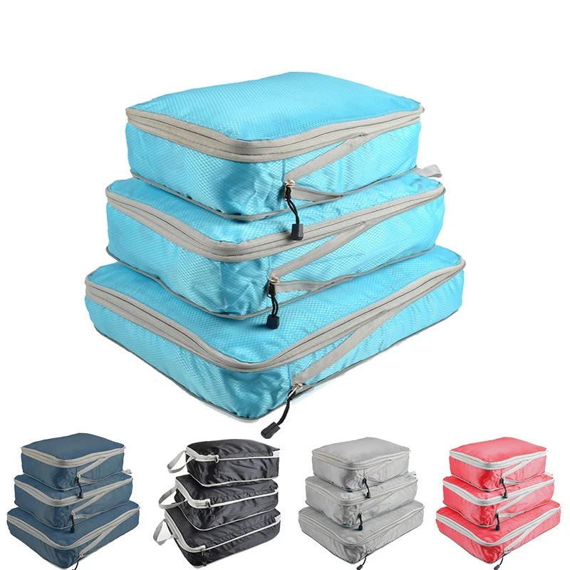 Compressible Packing Travel Storage Bag Portable With Handbag Luggage Organizer cube foldable waterproof travel case Nylon