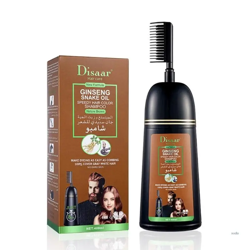 

Disaar Hair Coloring Shampoo Ginseng Snake Oil Care Fast Dark Brown Hair Dye Shampoo Cover-Hair Repair Damaged Hair 400ml