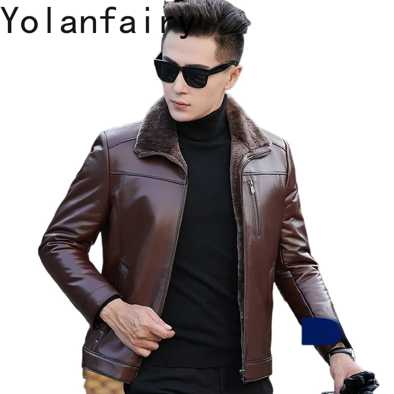 YOLANFAIRY Sheepskin Mens Jacket Genuine Leather Fur Coat Winter Suit Collar Jackets Slim Fit Men's Clothing Chamarras De Piel