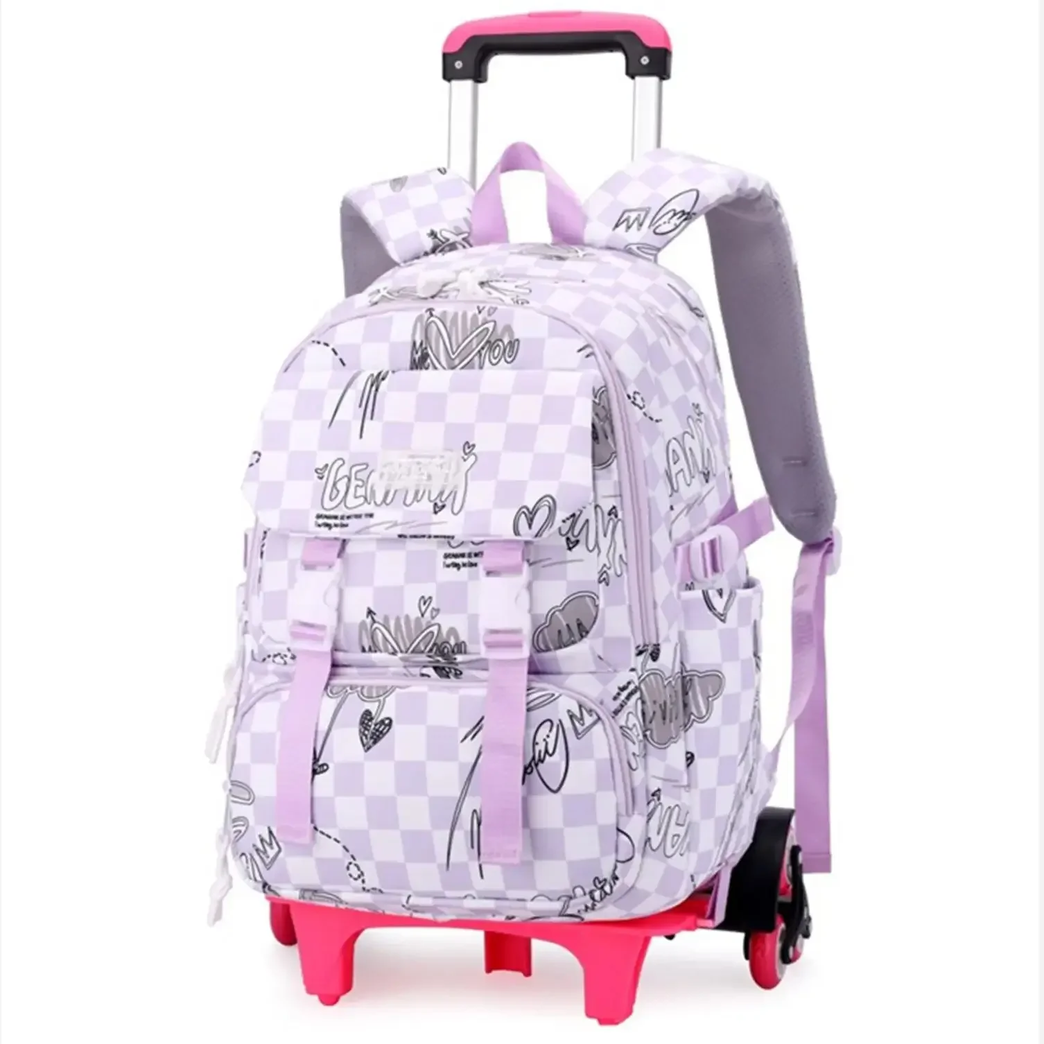 Detachable Girl Trolley Backpack Handbag Student Schoolbag Climb Stairs 2-6 Wheel Travel Packback School Bags Shoulders Knapsack