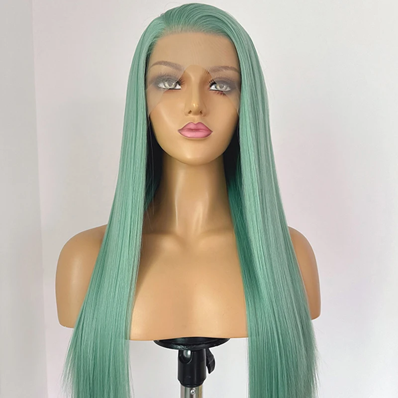 Mint Green Lace Front Wigs for  Women 26 Inches Long Straight 13*4 Nature Looking Synthetic Lace Front Wig for Cosplay Pelucas