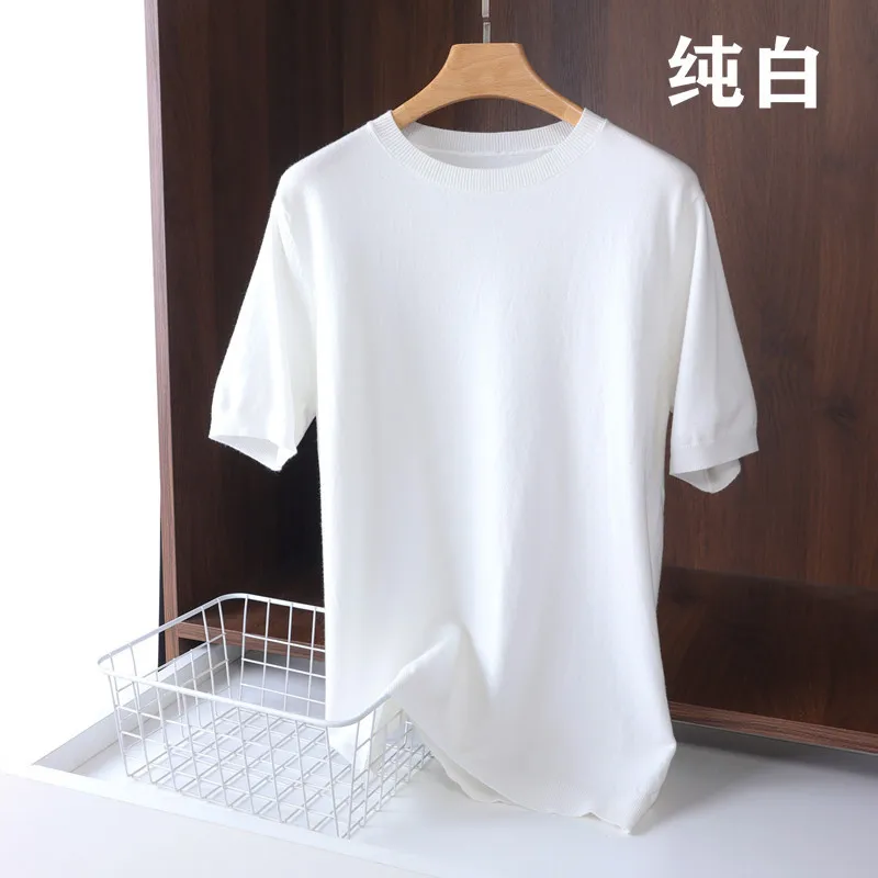 Spring And Autumn New Knitted Sweater Men'S Short Sleeve Round Neck Pullover Thin Knitted Sweater Half Sleeve Casual Modal Sweat