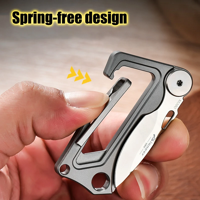 M390 Blade Titanium Alloy Folding Knife Keychain Pioneer Multi-Functional Waist Hanging Pocket Tool Women's Self-defense EDC Gad