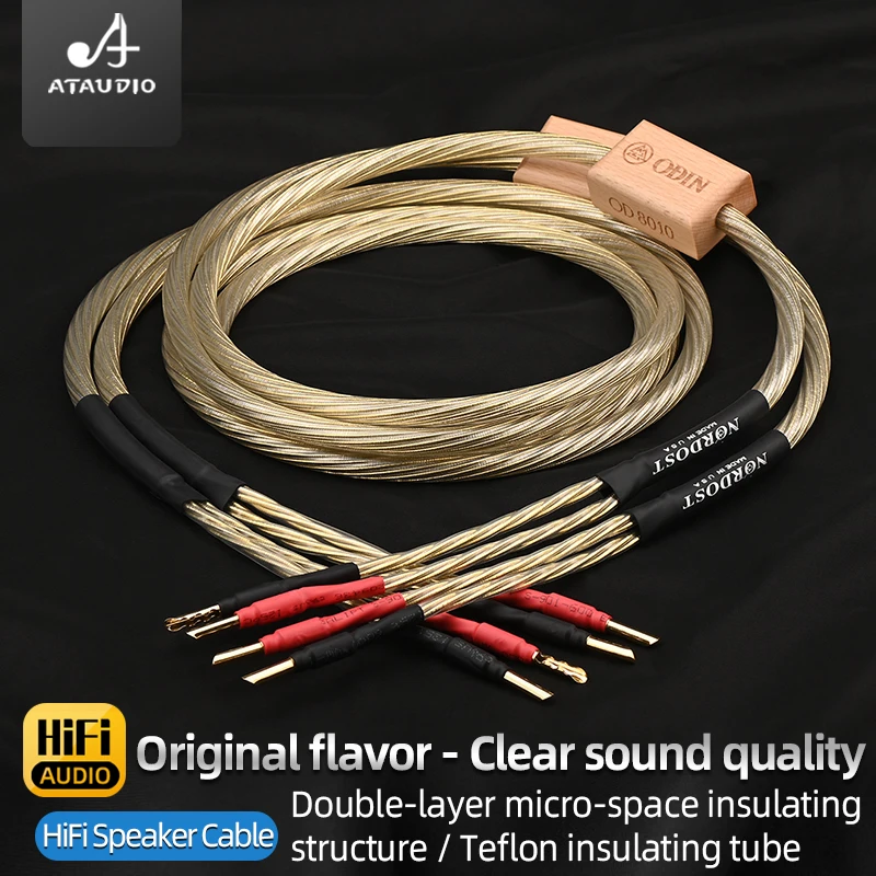 ATAUDIO HiFi Speaker Cable High-end 8N OCC Pure Silver Gold Odin Speaker Wire with Banana Y Plug for Amplifier Speaker Wire