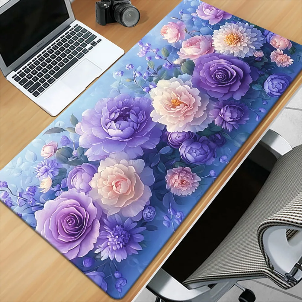 White rose flower print table mat, with durable design, suitable for gaming keyboards, laptops and daily office decoration