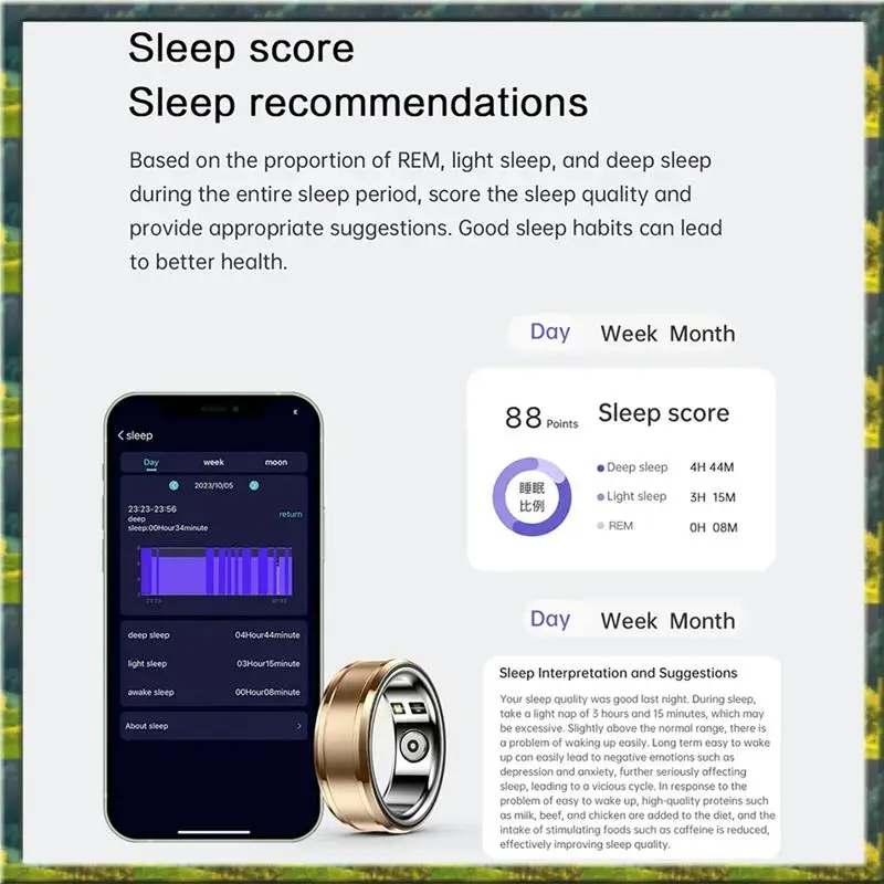 

ABGZ Smart Ring Фитнес-трекер с мониторингом сна Мониторинг кислорода в крови Температура тела Счетчик шагов Спортивное кольцо Прочный B