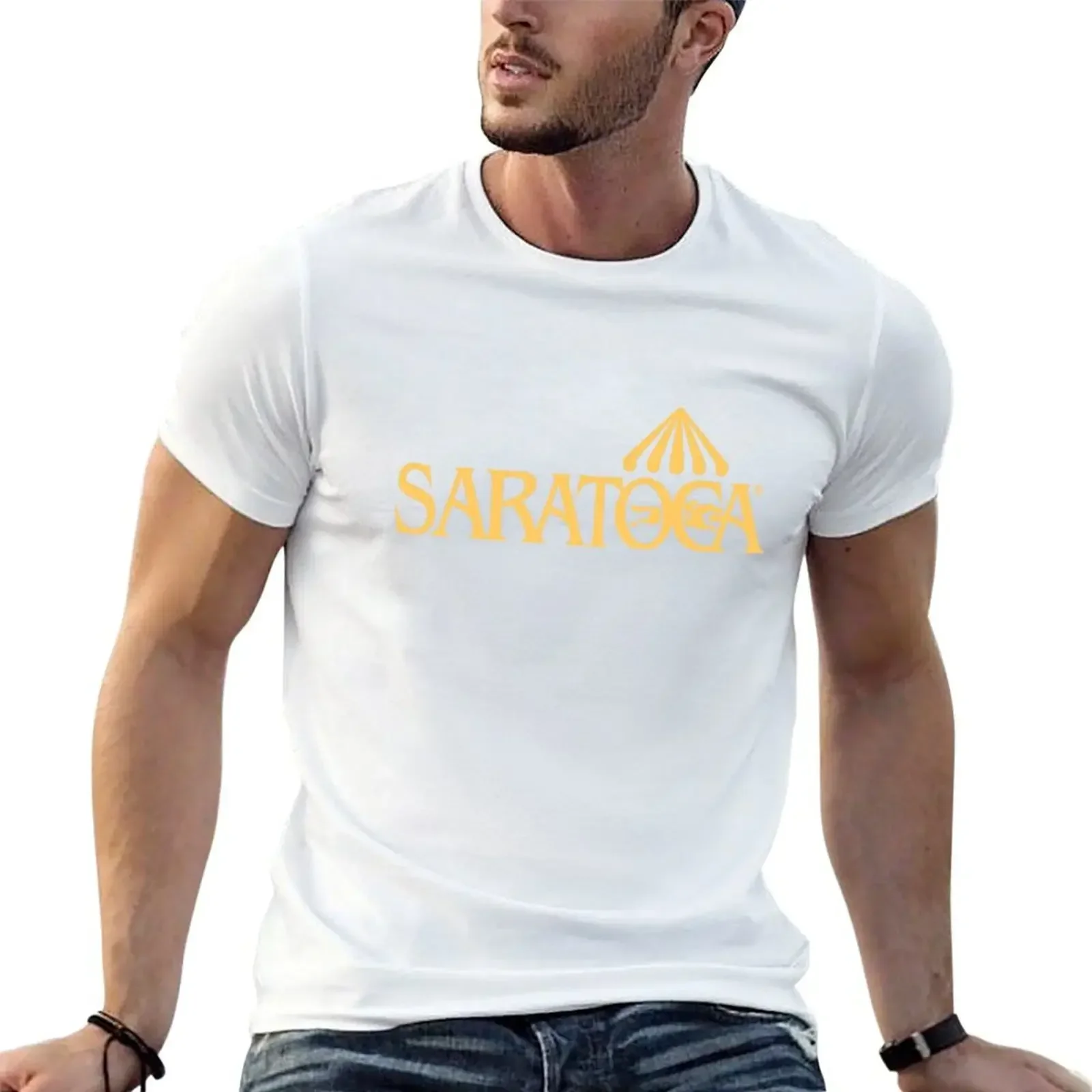 Saratoga Springs Race Track Yellow T-Shirt heavyweights man clothes custom shirt korean fashion mens designer clothes