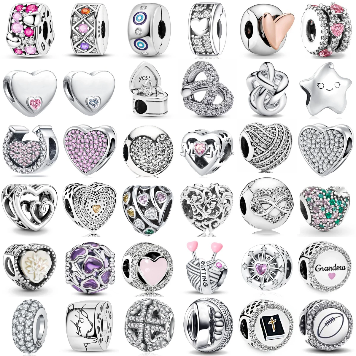 Hollowed Out Heart-shaped Charm Bead Fits Perfectly With Original Decorative Trinkets Bracelet Women's Jewelry S925 Silver