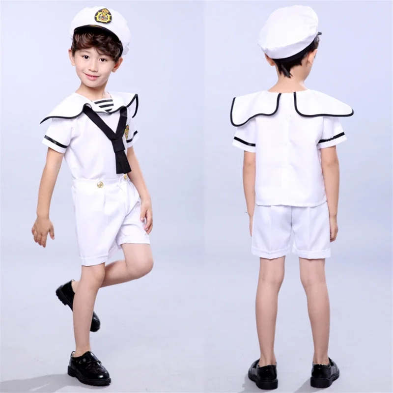 Kids Costumes for Navy Sailor Uniform Halloween Cosplay Girls Party Performance Boys Marines Fleet Clothing with Hat cosplay