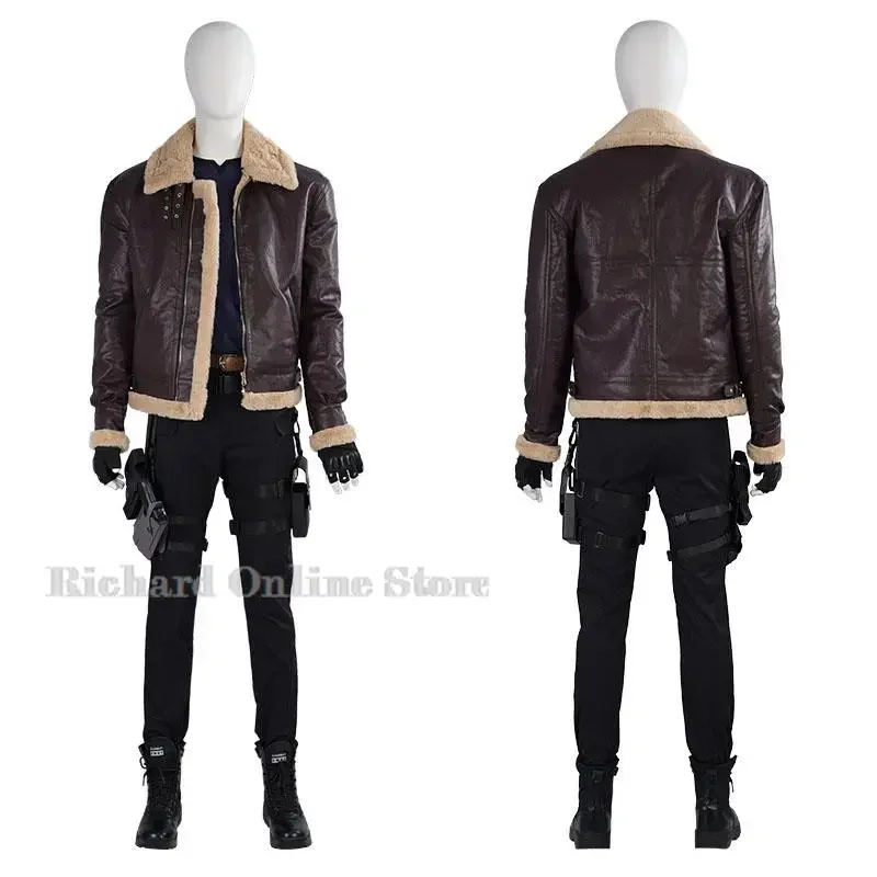 Resident 4 Remake Leon Cosplay Costume Kennedy Coat Prop Biohazar d Evil Cosplay Jacket Disguise Adult Men Halloween Costumes