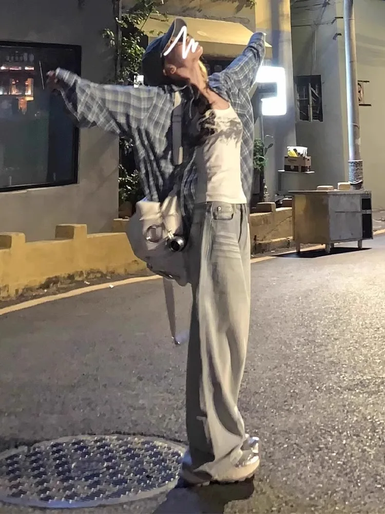 

American Sle Retro Blue Plaid Women's irt Spring Early Casual Outerwear Top Layered Wear Long Sve Collar