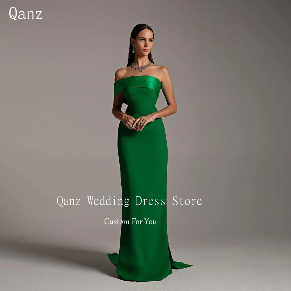 Qanz One Shoulder Green Prom Dresses Satin Slim Fitting Mermaid Formal Pccasion Dresses Luxury Dubai Evening Dress Customized