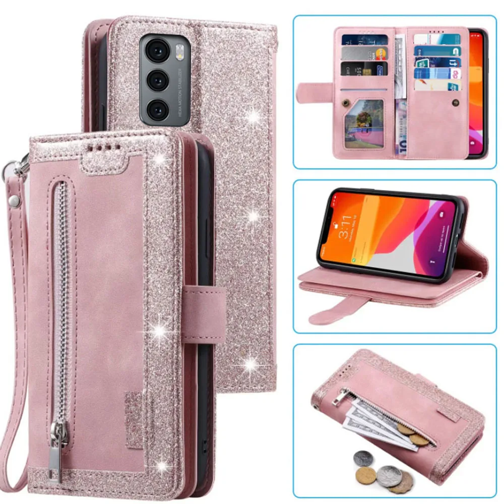 9 Cards Wallet Case For LG Wing Case Card Slot Zipper Flip Folio with Wrist Strap Carnival For LG LM-F100EMW F100EM F100VM Cover