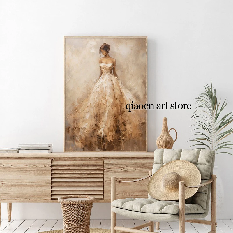 Elegant Woman White Skirt Wedding Dress Bride Vintage Poster Print Canvas Painting Wall Art Picture for Living Room Home Decor