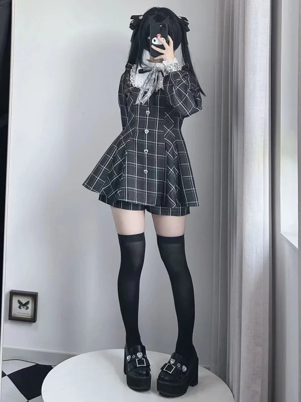 

Сиреневый клетчатый комплект Y2K Dr, женский длинный комплект све, осень-зима, маленький размер, ансамбль Faion для девочек, Cheered Pattern Dr