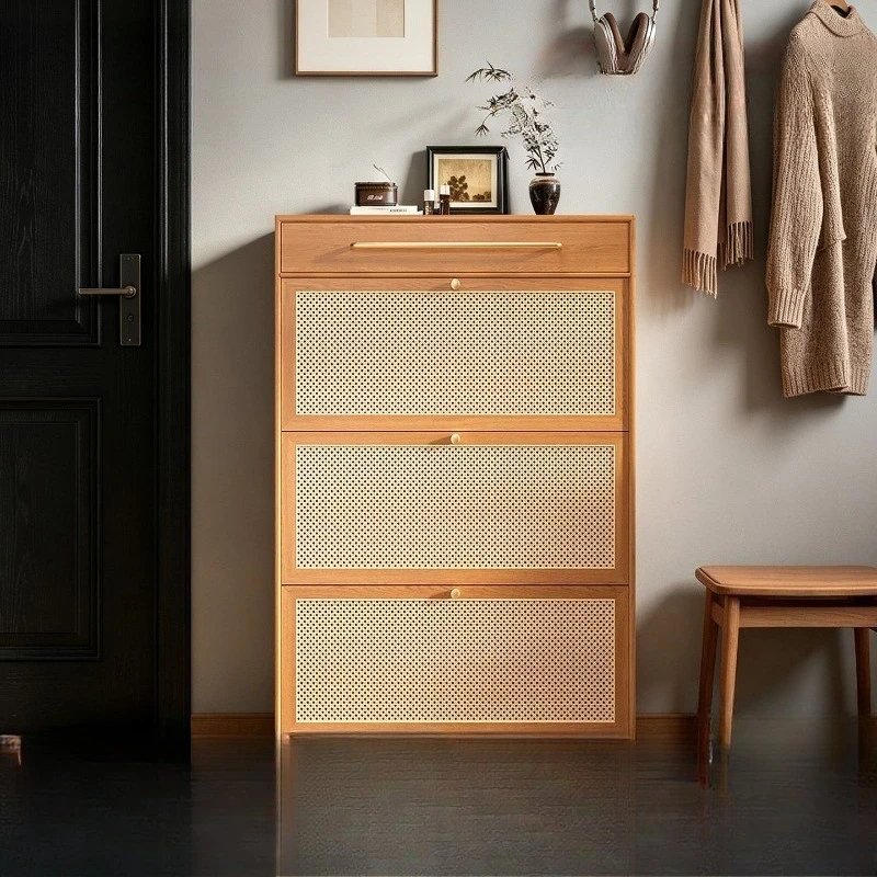 bucket shoe cabinet at the home door, small apartment ultra-thin wall storage cabinet free entry entrance solid wood locker