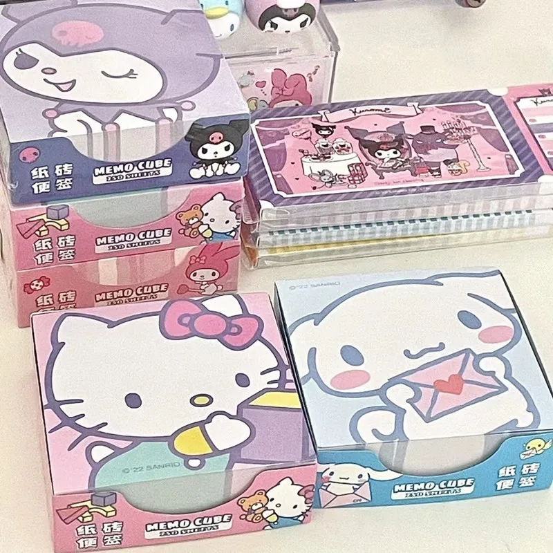 250Pcs Kawaii Sanrio Note Paper Hello Kitty Kuromi Melody Cinnamoroll Note Decorative Paper Student School Stationery Supplies