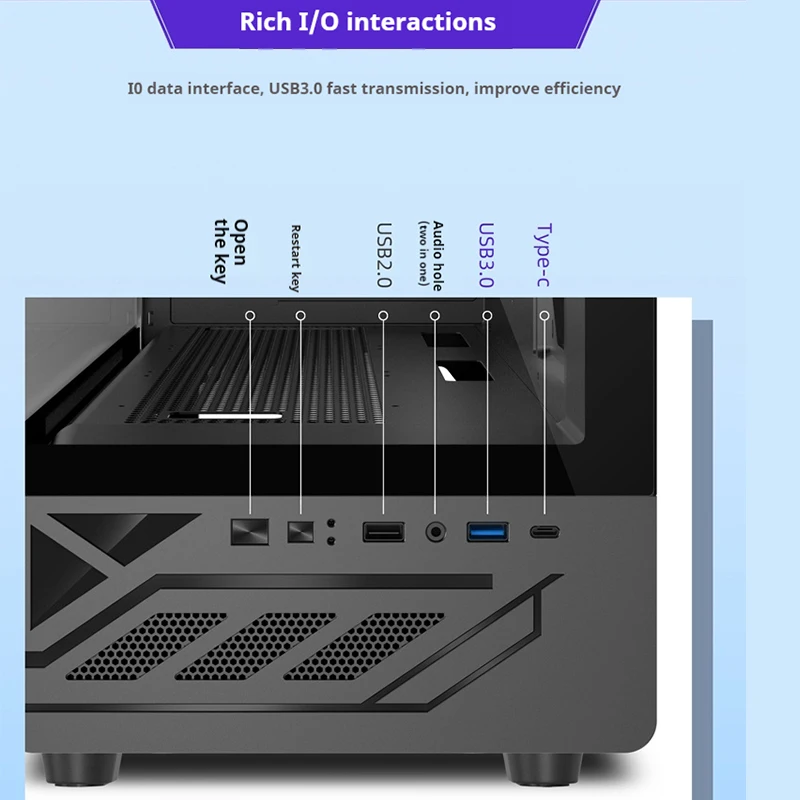 حافظة كمبيوتر N5 من Power Train MATX جانب زجاجي شفاف لغرفة عرض البحر خالية من العمود 360 درجة حافظة كمبيوتر من النوع C مبردة بالماء