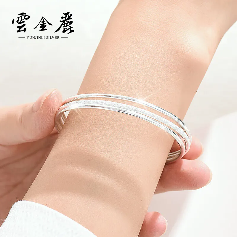 Yunjinli Silver Bracelet Female Young 999 Pure Silver Bracelet Simple Nail Sand Fashion Multi-Ring All-Match Silver Accessories