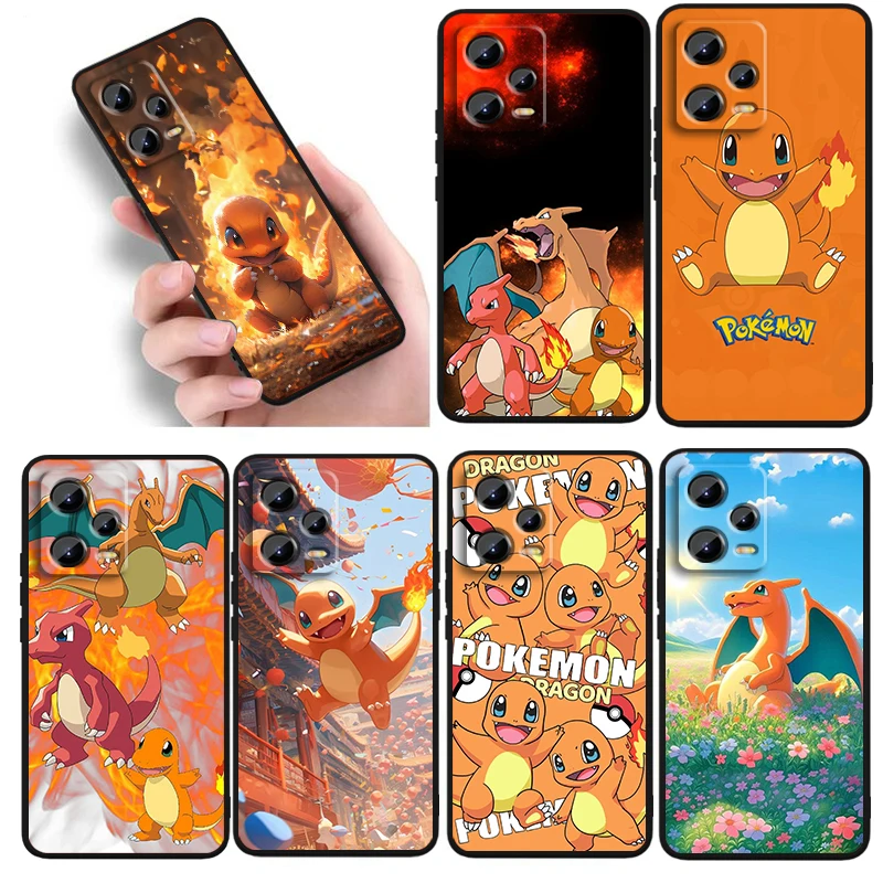 Pokemon Little Fire Dragon For Xiaomi Redmi Note 13 12R 12 12S Turbo 11 11T 11S 10 10S Pro Plus 5G Black Funda Phone Case