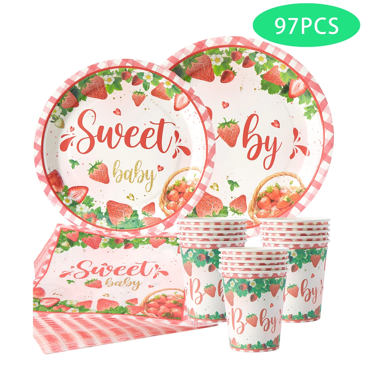 

Strawberry Themed Birthday Party Supplies Disposable Plates Cups Napkins For Strawberry Decorated Dessert Plates