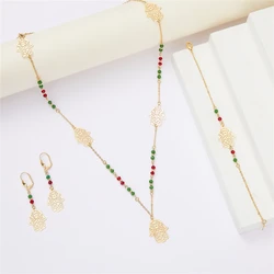 New Gold Plated Jewelry Set Rhinestone Hollow Out Necklace Earrings Bracelet Accessories Temperament Women's Metal Jewelry