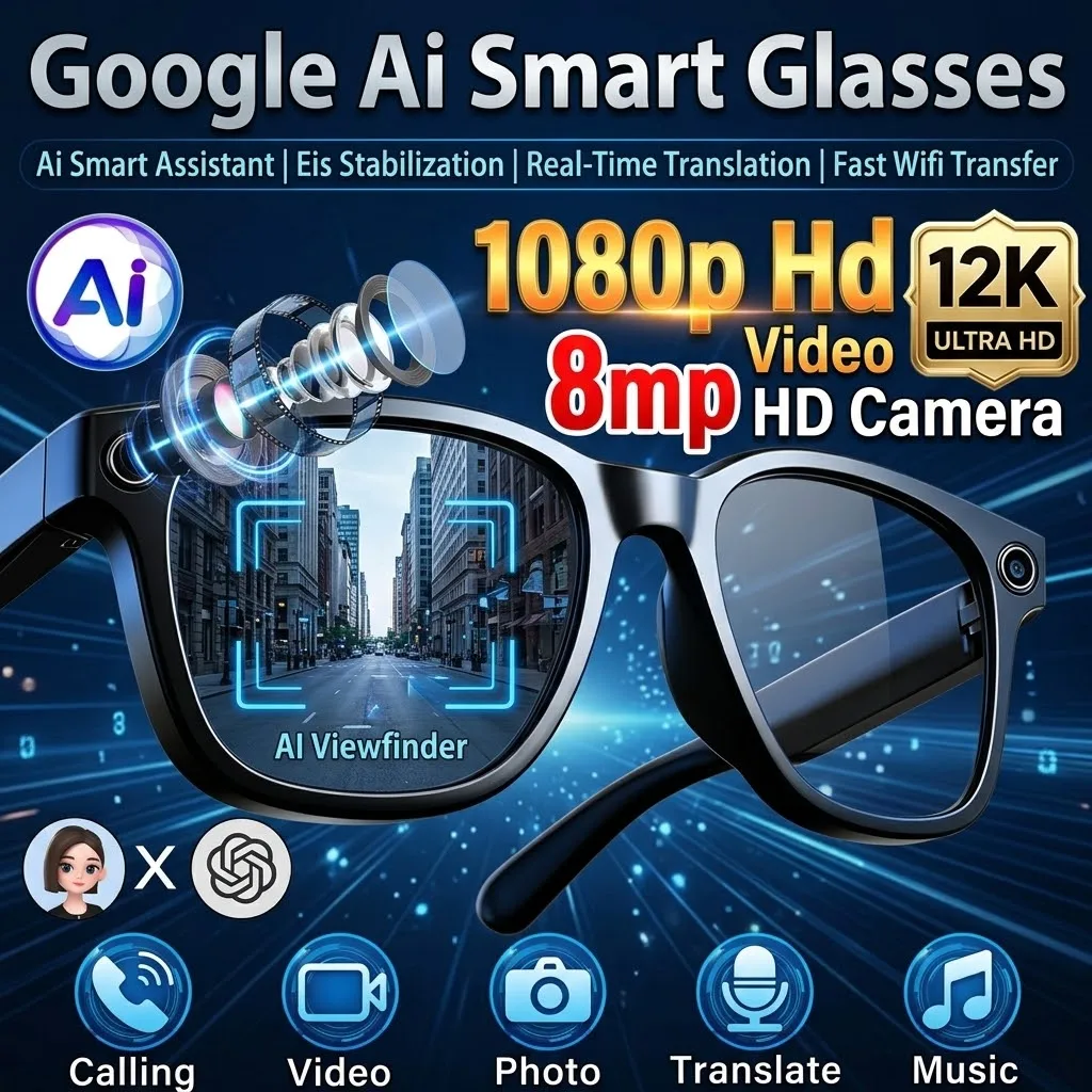 HOT SALE AI Smart Glasses 8MP Camera Wireless Open Ear Audio AI Voice AI Translation Bluetooth Video Recording Outdoor Sunglasse