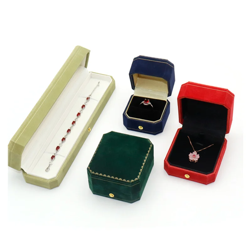 High-end Octagonal Velvet Jewelry Storage Box With Gold Trim Compartments Items Such Ring Necklace Pendant Earring Bracelet