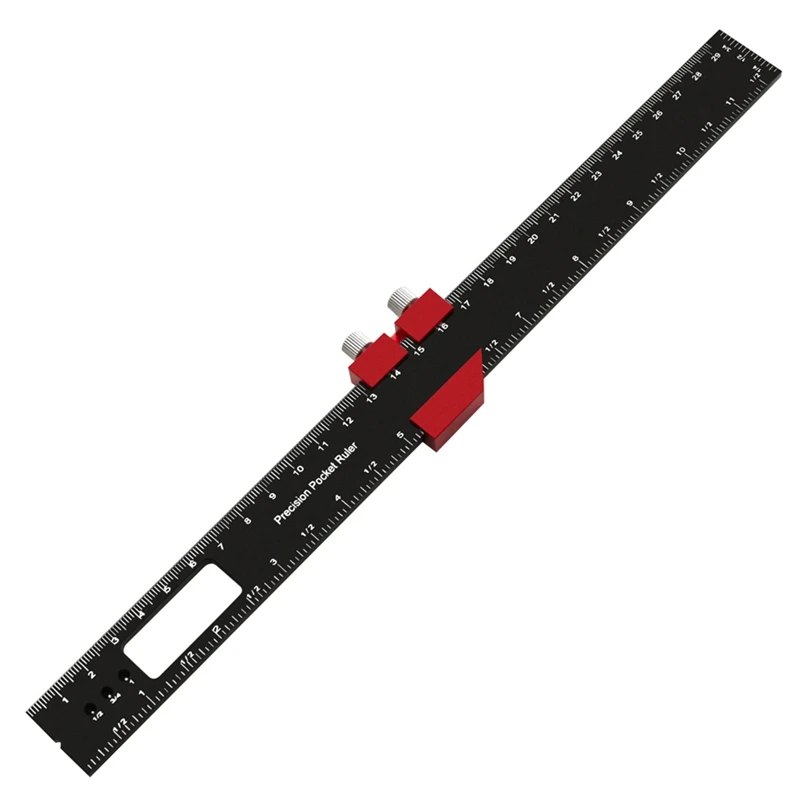 Woodworking Precision Pocket Ruler Aluminum Slide Ruler Inch & Metric T-Type Scribing Ruler Square Layout Tool