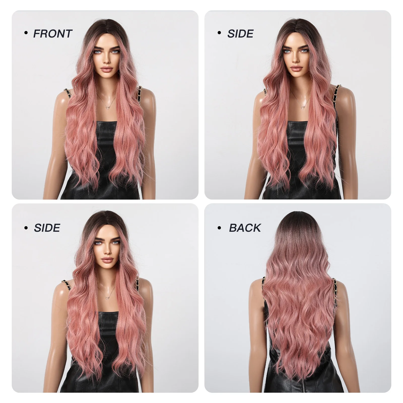 Cheap Ombre Pink Synthetic Cosplay Wigs Long Body Wavy Hair Wigs Daily Party Lolita Halloween Hair Wig for Women Heat Resistant