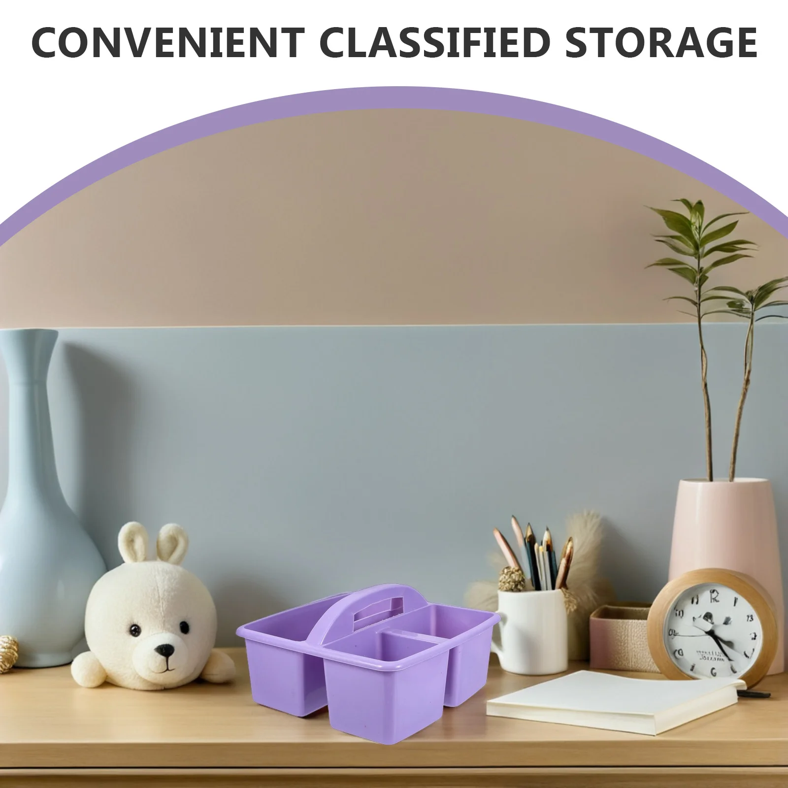 Cesta de almacenamiento portátil con mango, organizador para el aula, soporte para suministros de arte, contenedor de papelería escolar con múltiples compartimentos