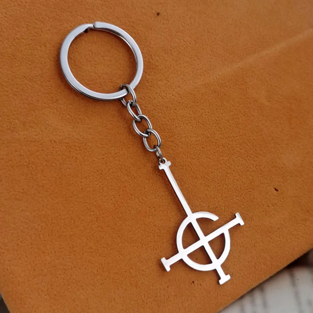 YILUOCD Stainless Steel Ghost Band Mask Keychains Emeritus Ghost BC Nameless Ghoul Symbol Keychain Geometric Jewelry