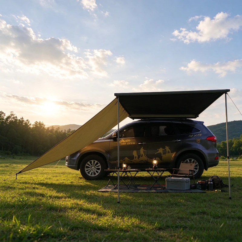 Vinyl Car Side Awning Tent, Waterproof Sun‑Shade Outdoor Camping Side Shelter for Vehicle‑Side Camping & Self‑Driving Trips