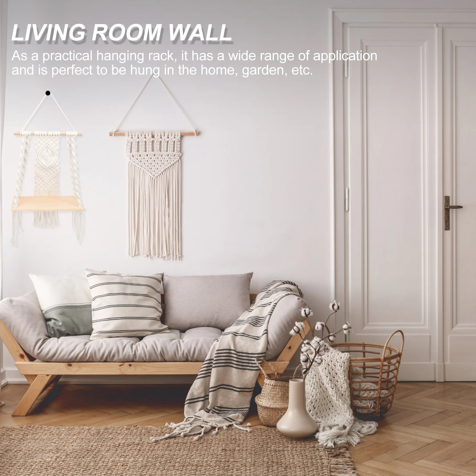 

Woven Tapestry Hanging Shelf Cotton Rope Plant Holder No Drill Wall Mount Storage Rack For Home Garden Decorative