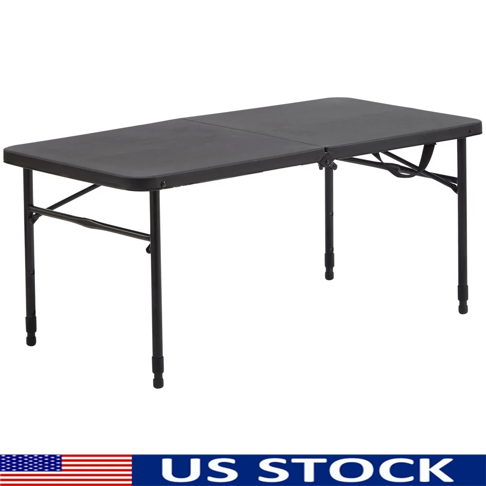 

40 Inch Folding Table Adjustable Height Portable Indoor Outdoor Use Easy Storage Carry Handle Durable Black